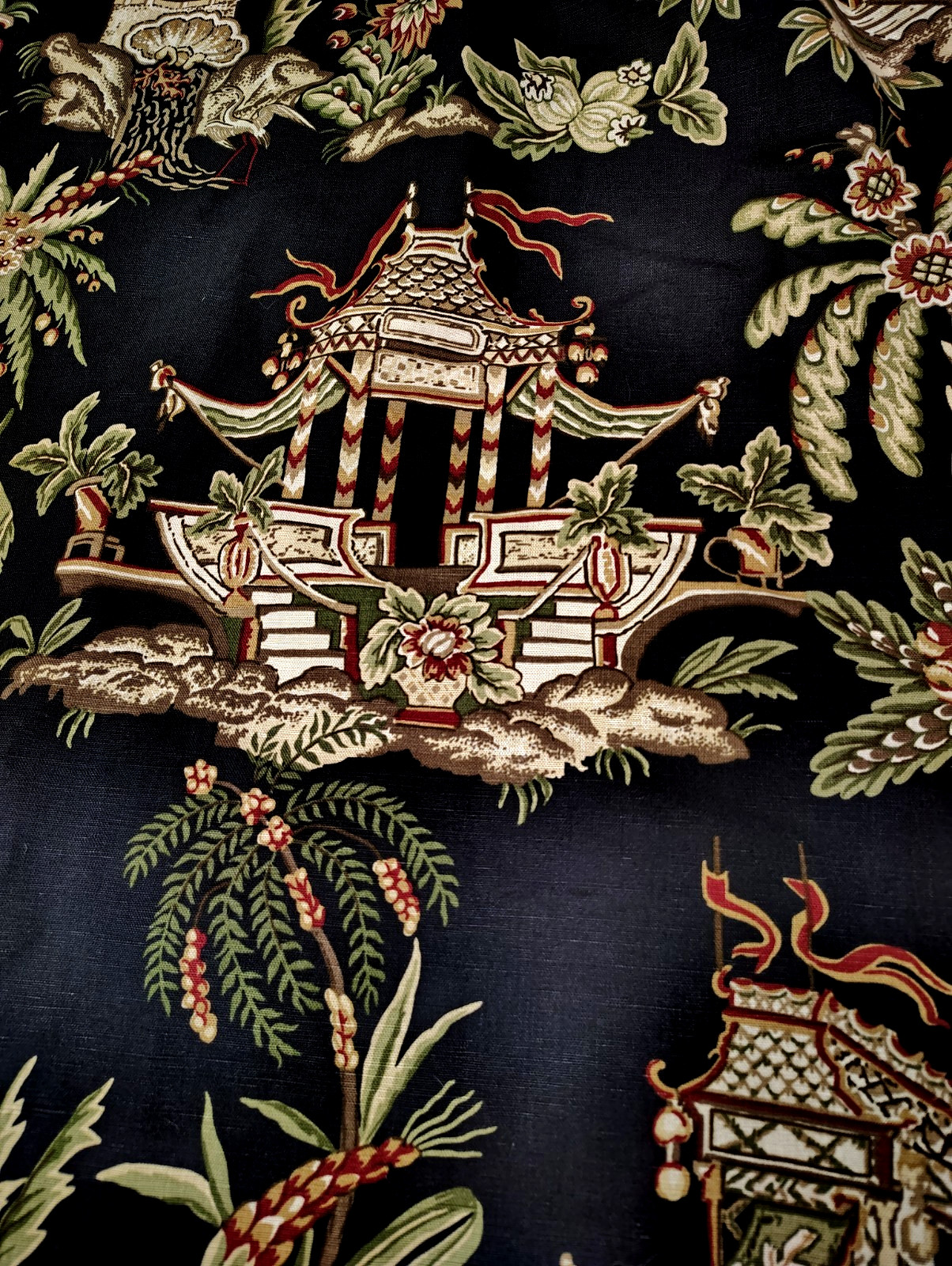 New Custom DRAPES Thibaut Tea House Asian Pagoda 2 pc Lined Pleats 100″ lg Black