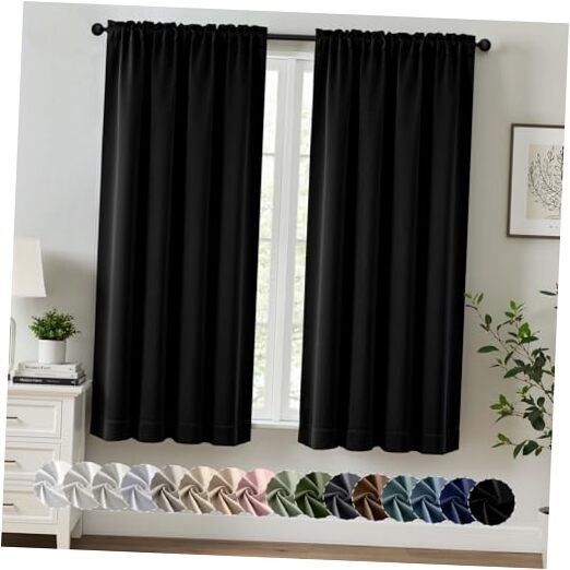 out Curtains for Bedroom Living Room 63 Inches 40″W x 63″L (Pack of 2) Black