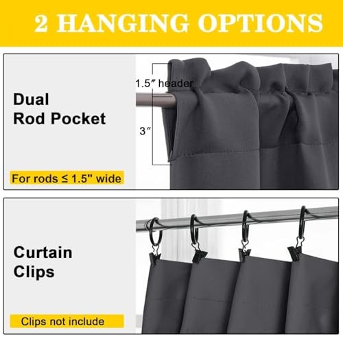 Cafe Blackout Curtains Tier 36 Inch Length 2 30″W x 36″L (Pack of 2) Grey