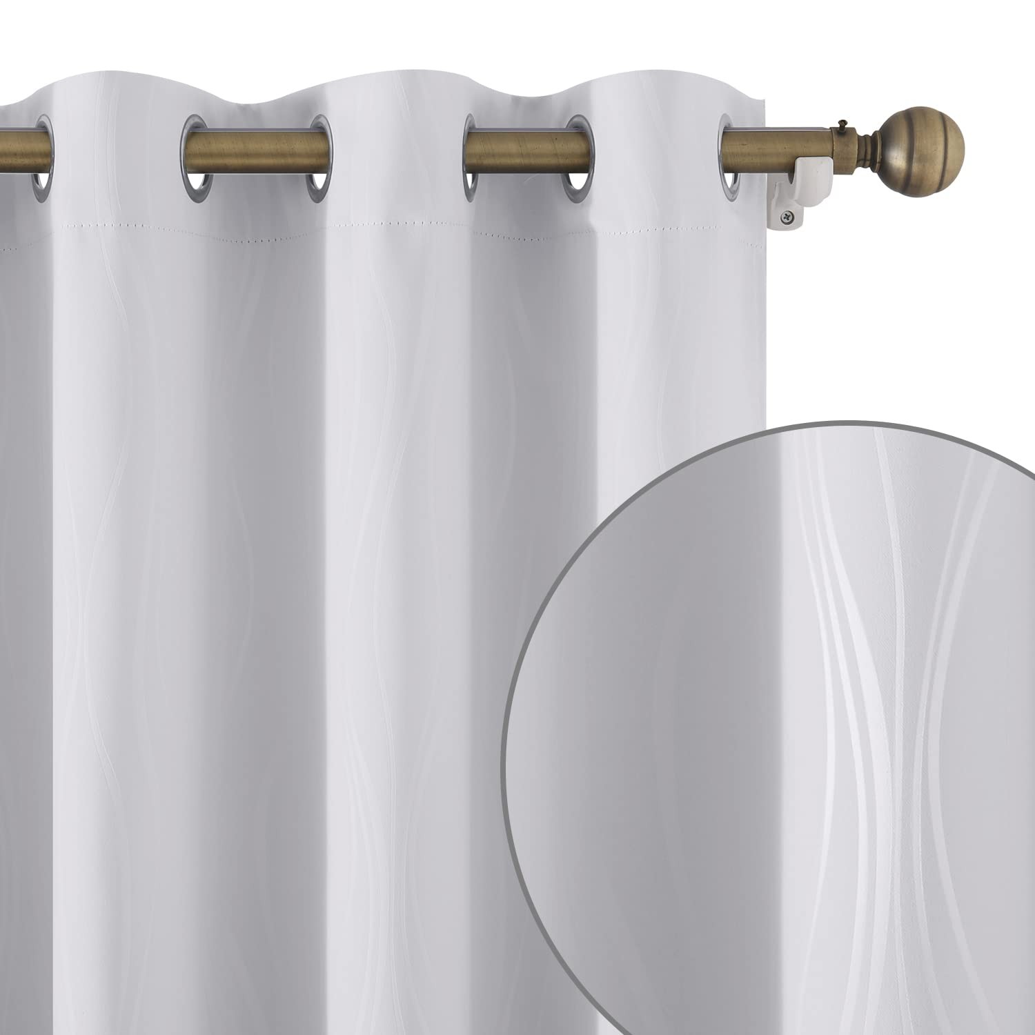 Homeideas Greyish White Blackout Curtains 52 X 63 Inch Length Wave Line