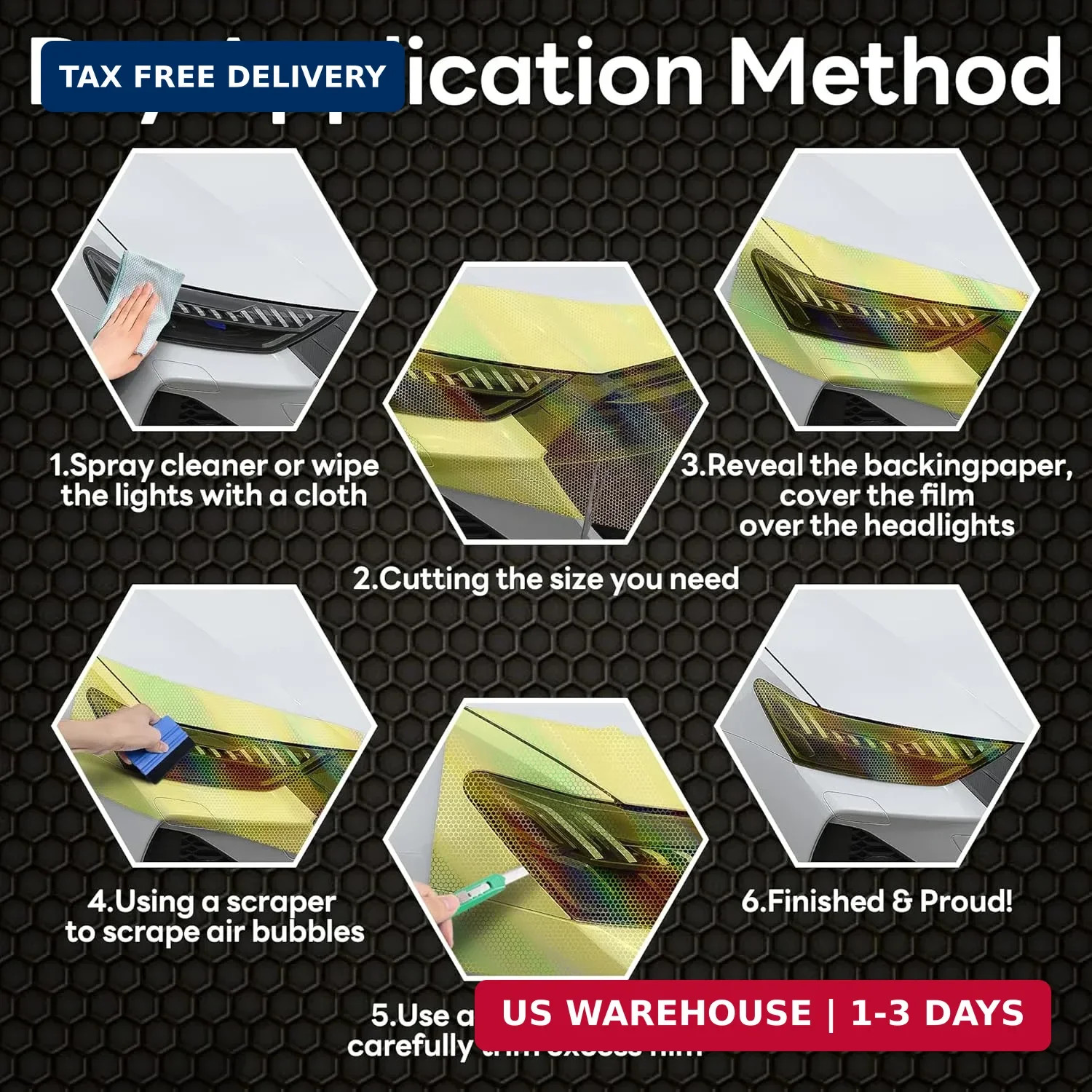 Lypumso Headlight Taillight Tint Film – 12 x 60 Inches Honeycomb Headlight Taill
