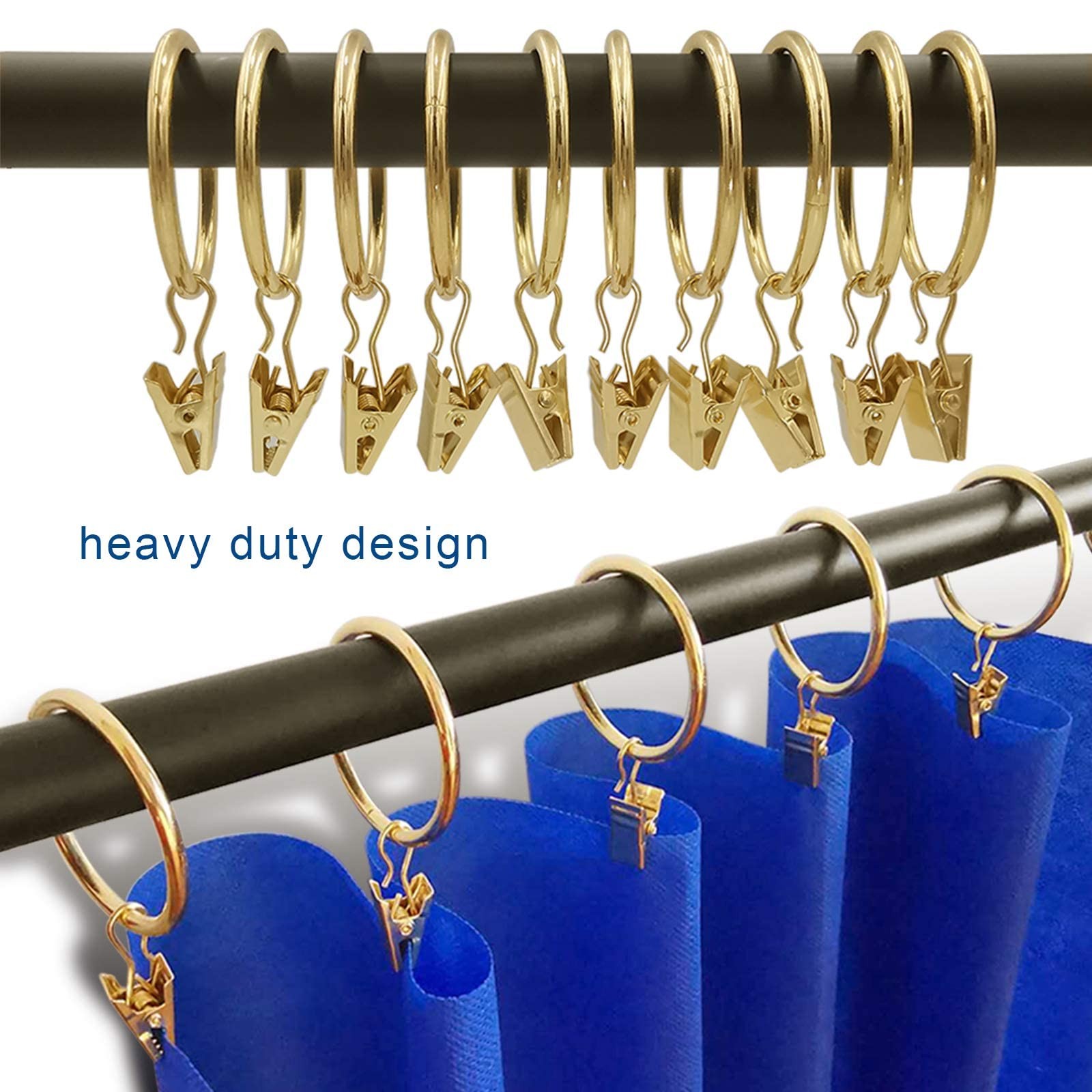 40 Pack Curtain Rings w/ Clips 1.5in Metal Drapery Hooks Gold