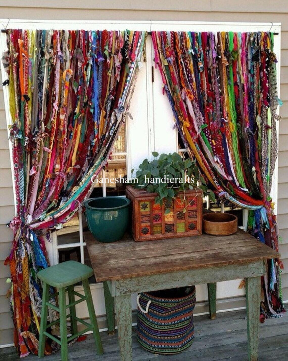50 Strands, Bohemian gypsy rag Window Bohemian Valance Indian Backdrop curtains
