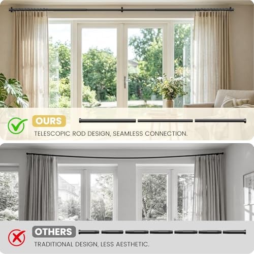 Curtain Rod 72-144 Inch, 1″ Diameter Curtain Rods for 72″ to 144″ Black