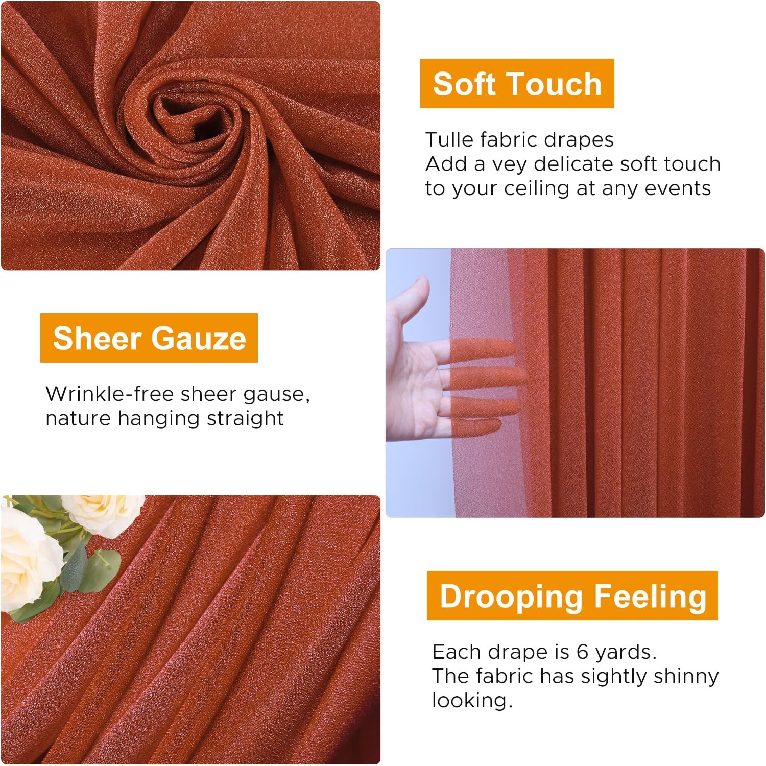 Terracotta Wedding Backdrop Fabric 1 Panel Sheer Wedding Drapes Arch Draping