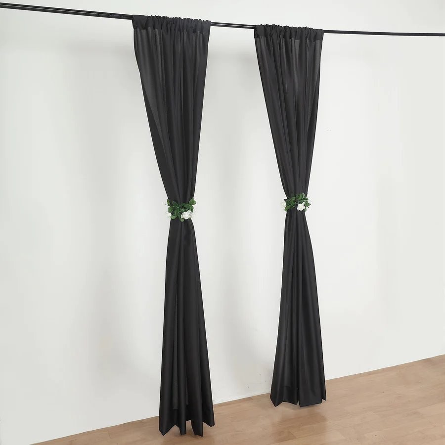 BLACK 2 Drapery Panels 8 ft Polyester Backdrop CURTAINS Rod Pockets Party Events