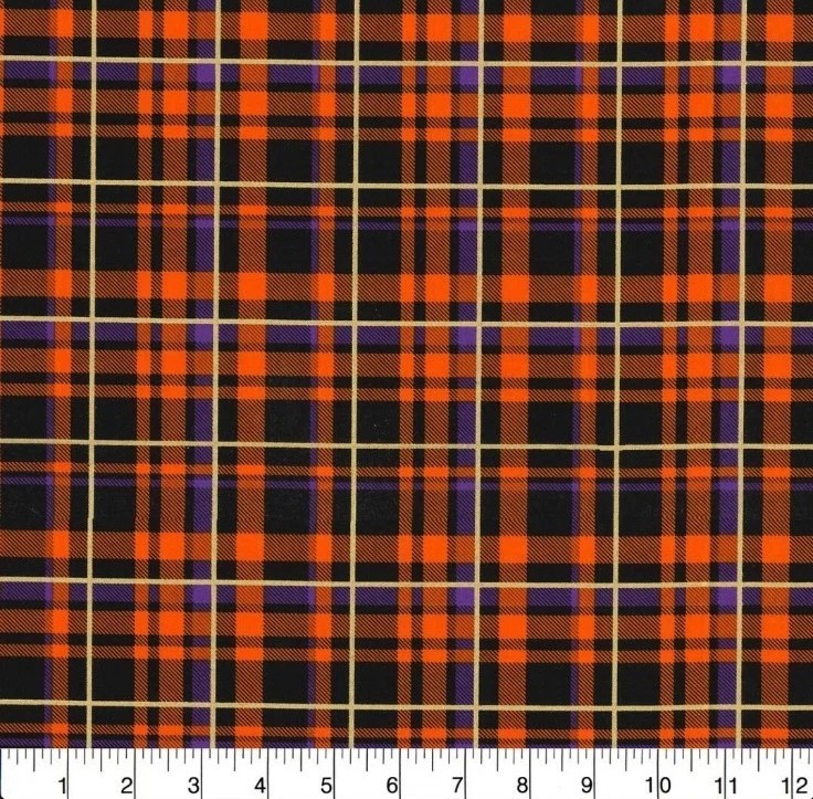LINED WINDOW VALANCE CURTAIN 42 X 15 HALLOWEEN ORANGE PURPLE PLAID GLITTER