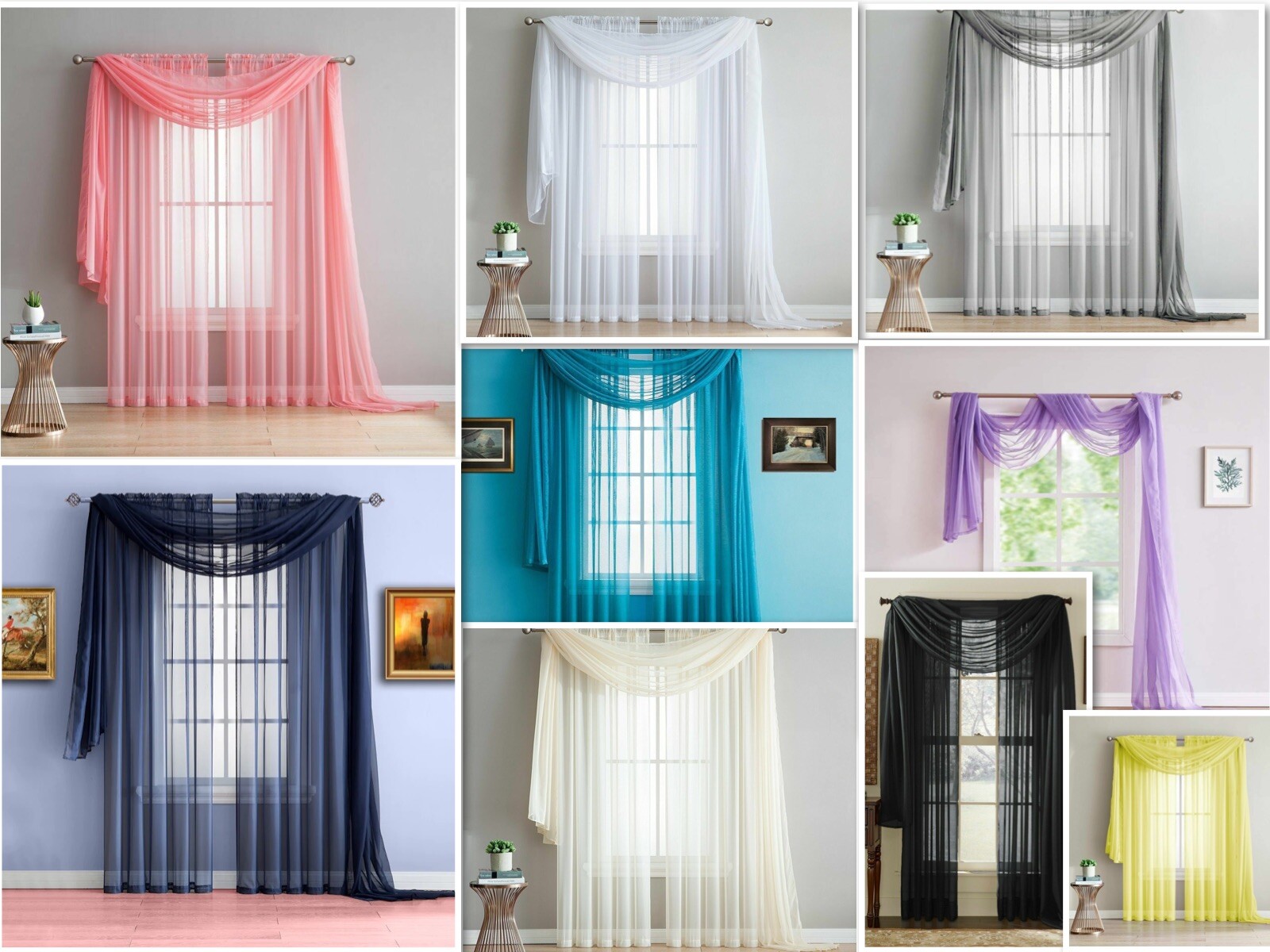 New 216″ Long Sheer Valance Window Scarf- Standard and Extra Large – All Colors