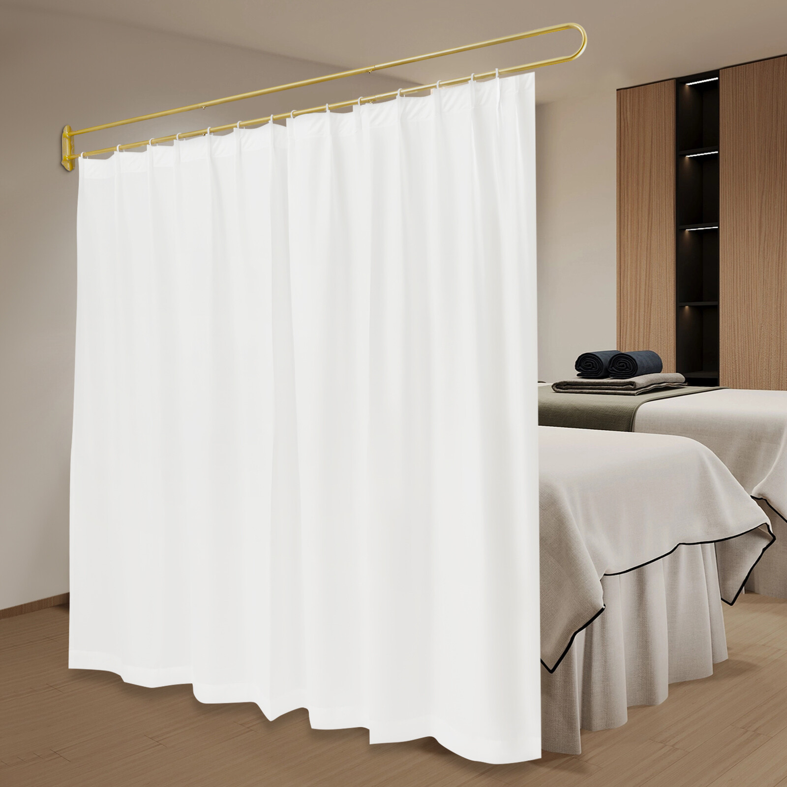 White Partition Curtain With U-Shape Tube Privacy Partition Curtain Room Divider
