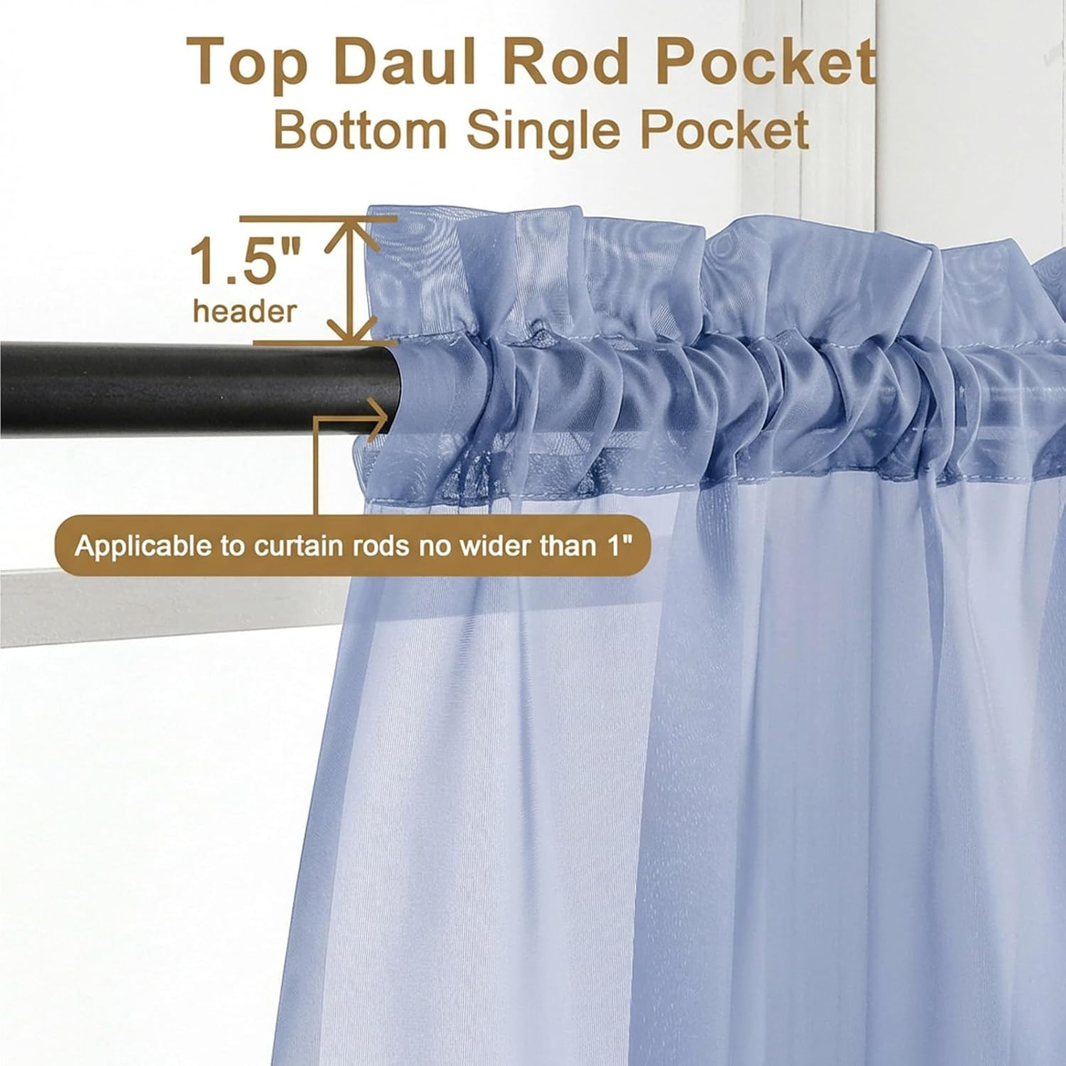 Sheer Tier Curtains 24 Inch Length – Small Window Kitchen Curtains for Bathroom
