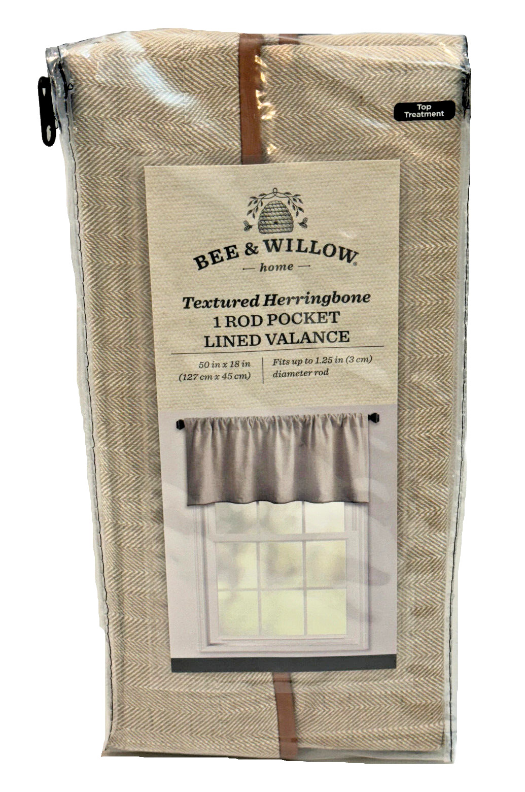 Bee & Willow Textured Herringbone Rod Pocket Valance 50 x 18″ Lined Cotton Blend
