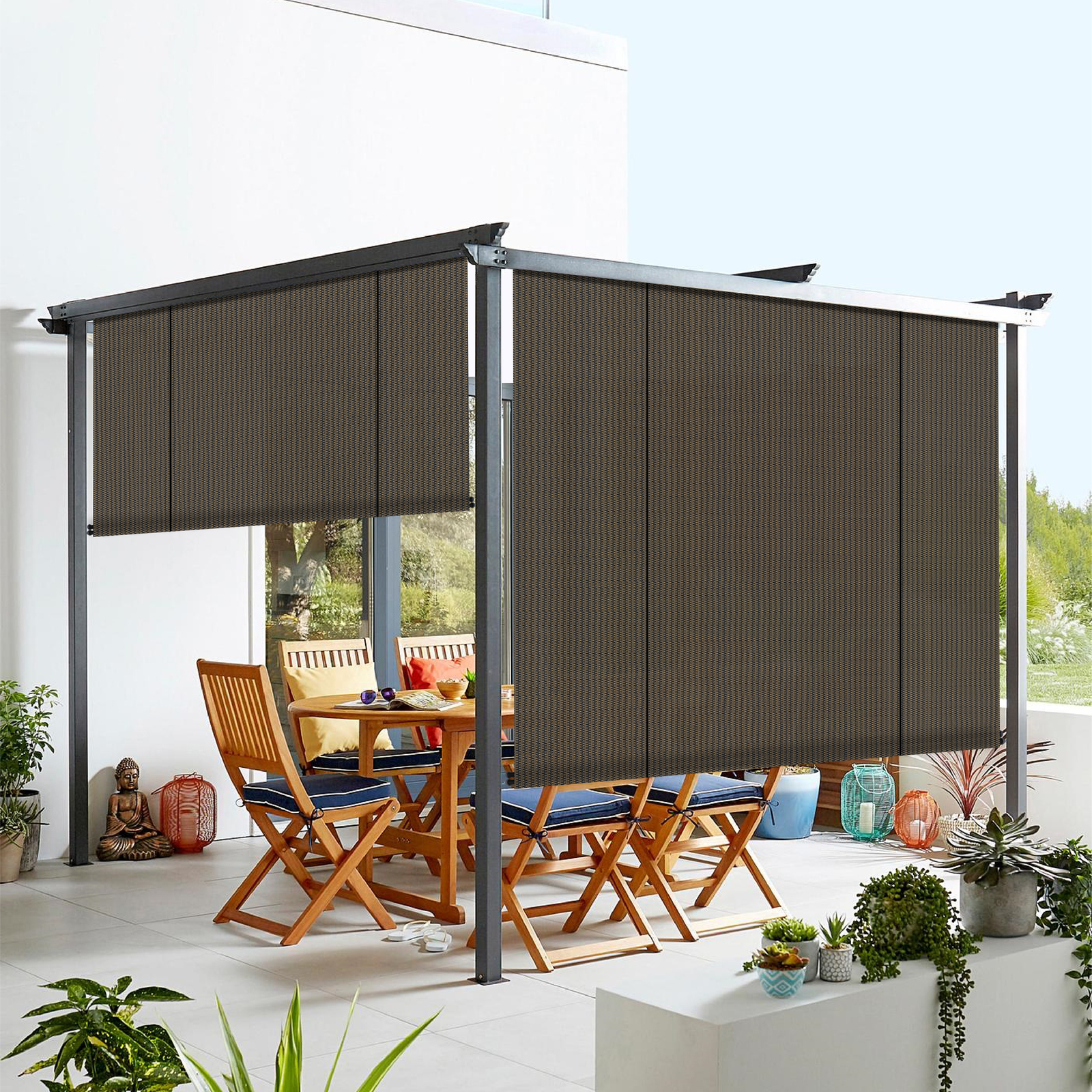 Roller Shade Roll up Shade UV Blind for Deck Porch Pergola Balcony Outdoor 7-8ft