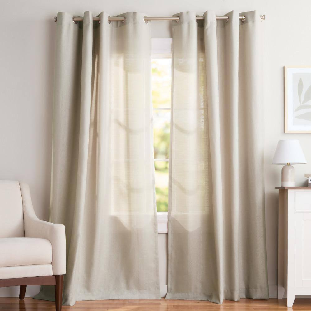 Loha Natural Solid Light Filtering Grommet Top Curtain, 54 In. W X 96 In. L (Set
