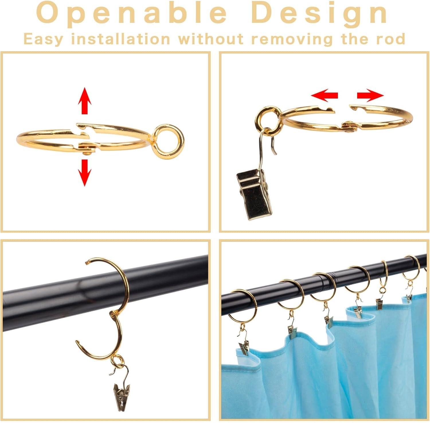 Openable Curtain Rings with Eyelets,2Inch Heavy Duty Rustproof Metal Drapery Rin