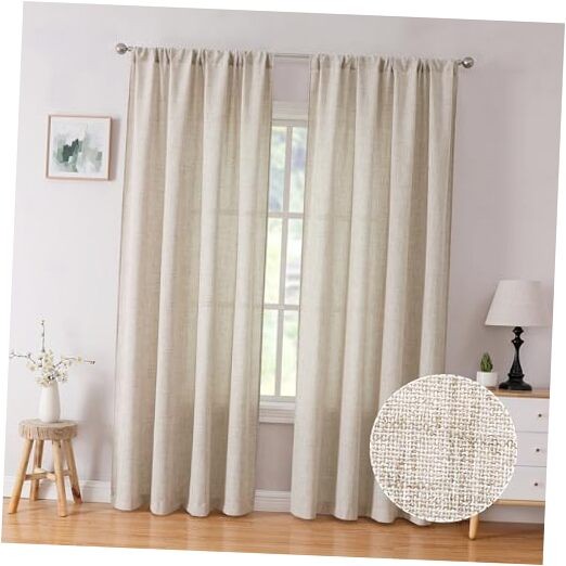 Linen Curtain Living Room Rod Pocket Semi 54″W x 72″L (Pack of 2) Natural