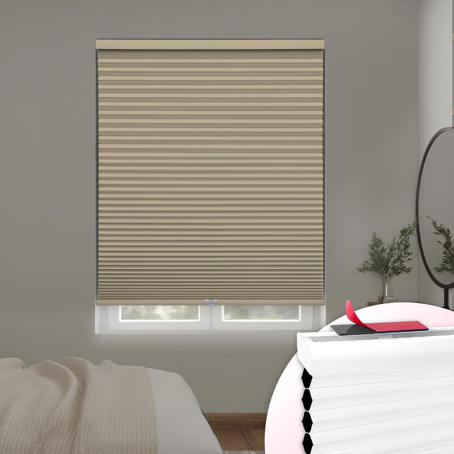 EZ Stick No Drill Cordless Blackout Cellular Shade 35″ W X 72″ H Alabaster
