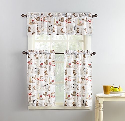Brew Coffee Shop Semi-Sheer Rod Pocket Kitchen Curtain Valance and Tiers Set,
