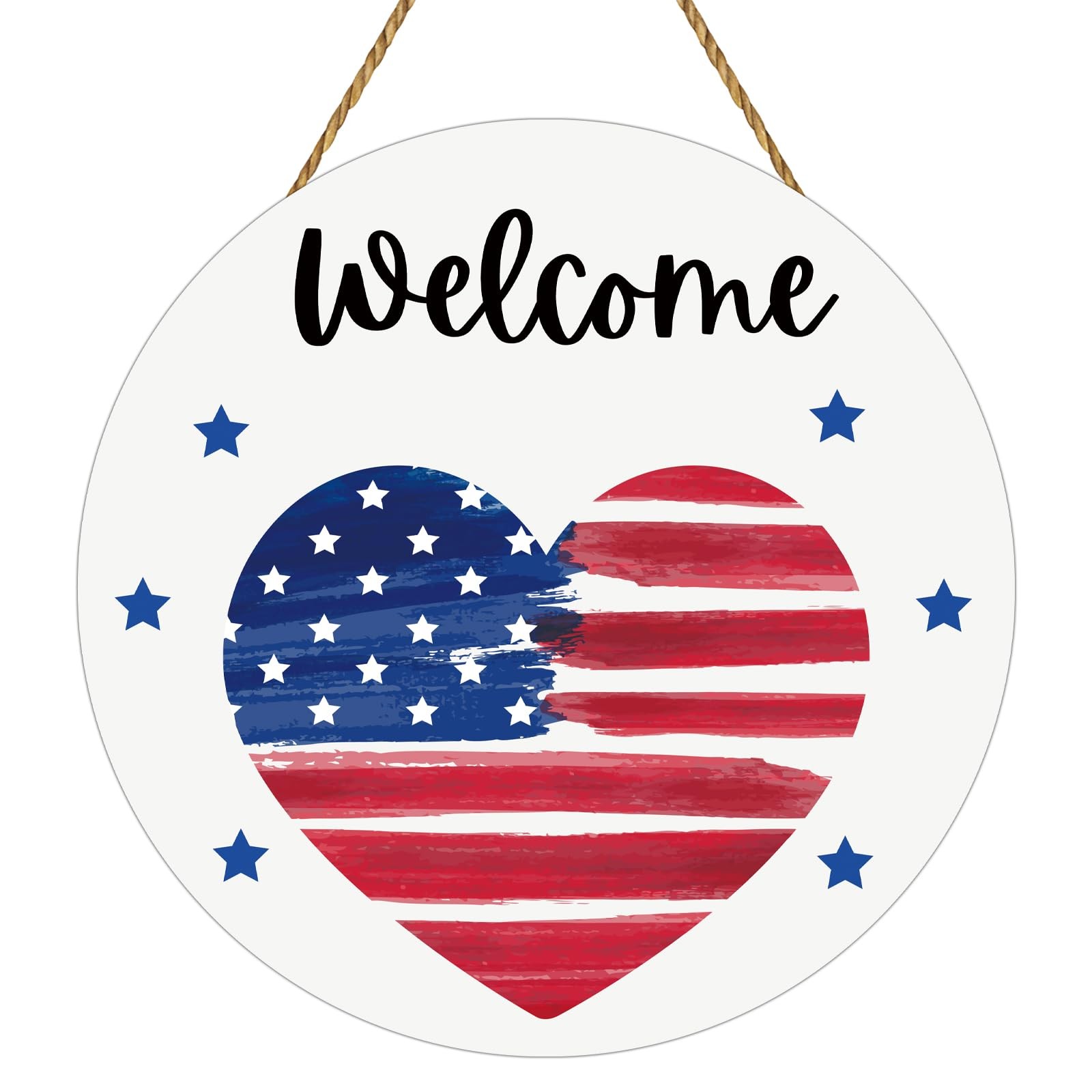 4th of July Decorations Patriotic Wreath American Flag Heart Welcome Sign Wooden