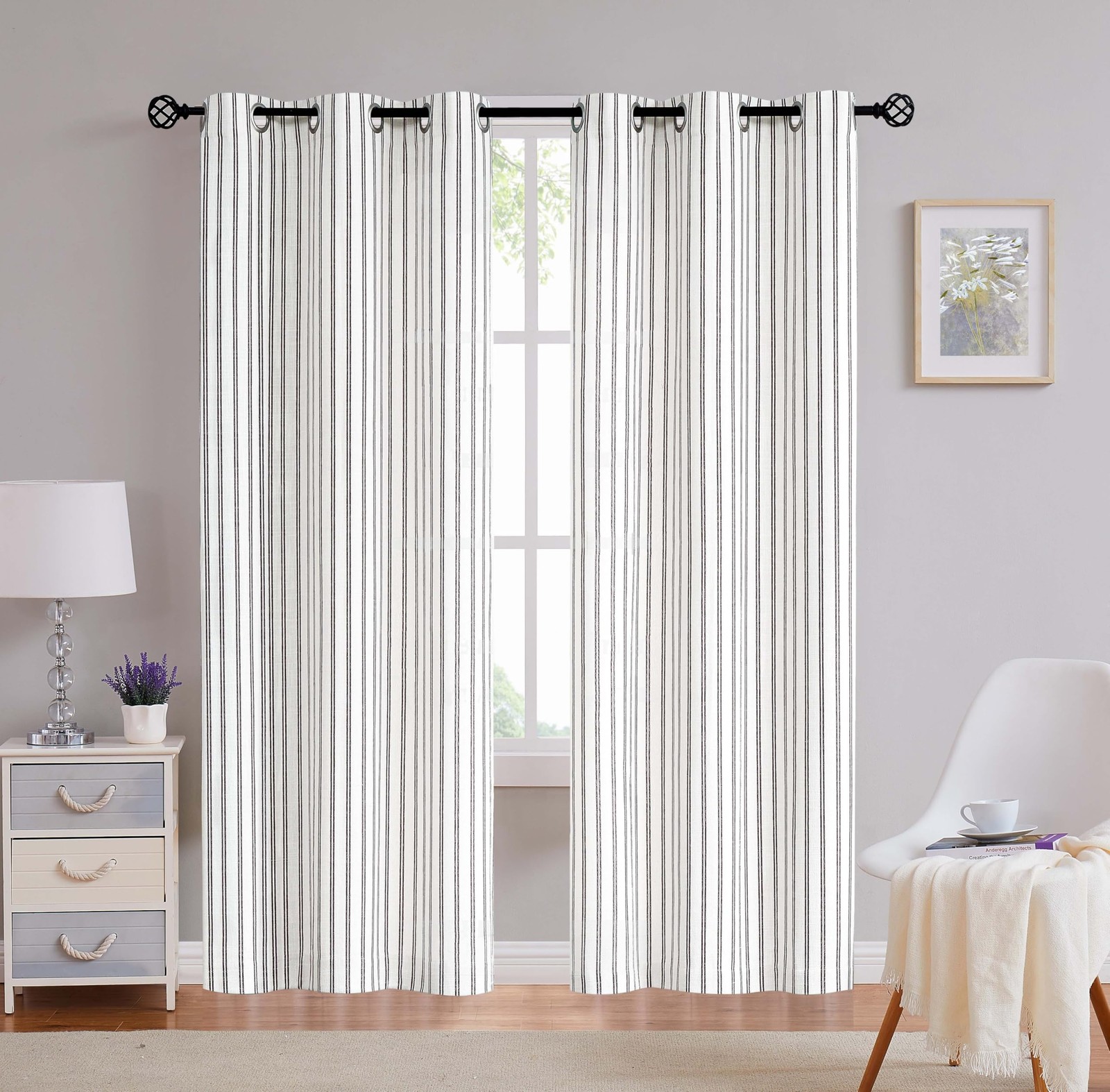 Linen Blend Yarn Dyed Striped Curtain for Living Room,Panels,90″