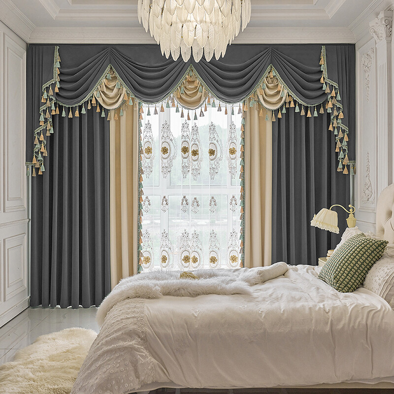 American thick luxury velvet grey cloth blackout curtain valance drape C1457