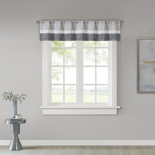 Madison Park Salem 18×50 Gray Polyoni Pintuck Stripe Window Valance Rod Pocket