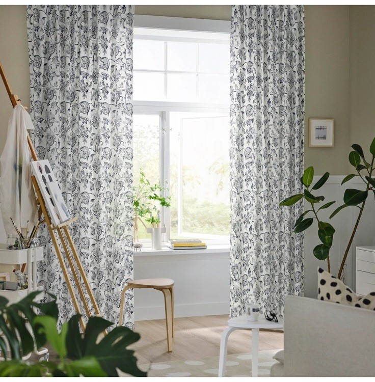 IKEA DOVREFIBBLOR Curtains 1 Pair 2 Panels White Blue 57×118″ NEW Sealed