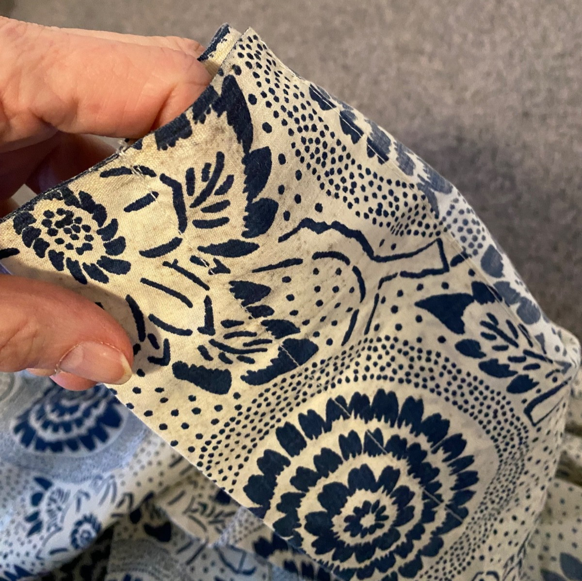 Handmade? Curtain Panel 93″ long, 68″ wide, Rod Pocket Indigo Blue Floral