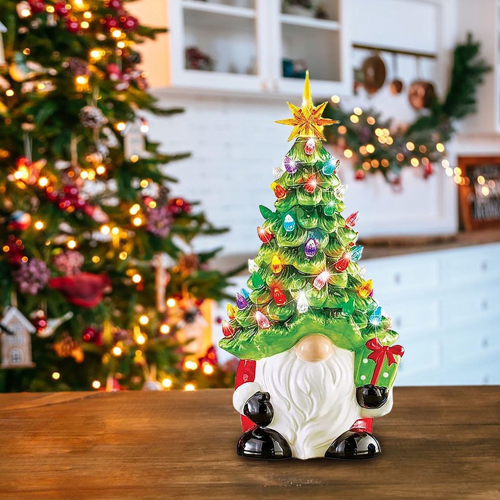 Christmas Decorations – Lighted up Gnomes Ceramic Christmas Tree with Multicolor