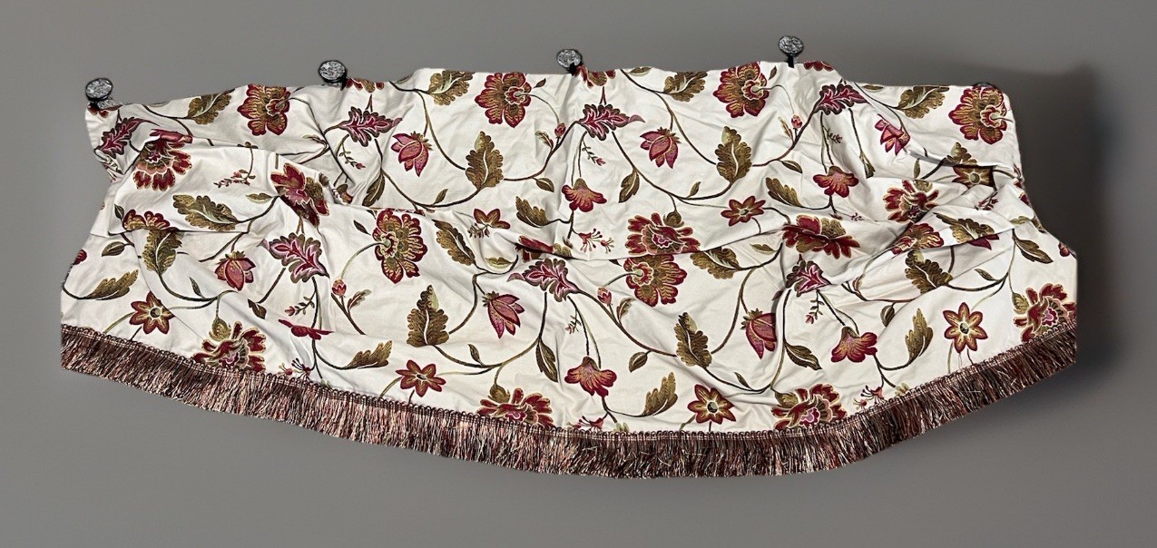 Embroidered Fabric 2 Custom Made Jacobean Floral Fringe Valance Beige Red Gold