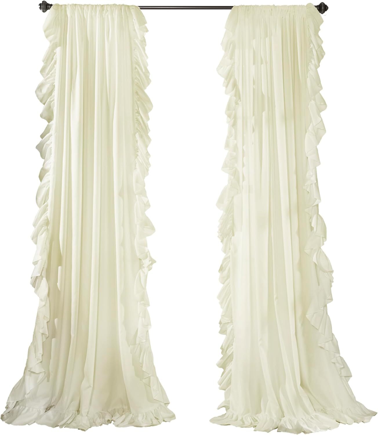 Reyna Ruffle Window Curtain Panel Set, Pair, 54″ W x 108″ L,- Flowy Curtain Set