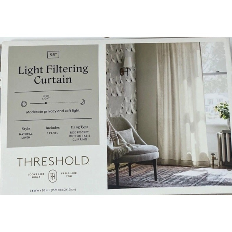Threshold 100% Linen Light Filtering Curtain Panels 54×95 Natural Beige 2pc