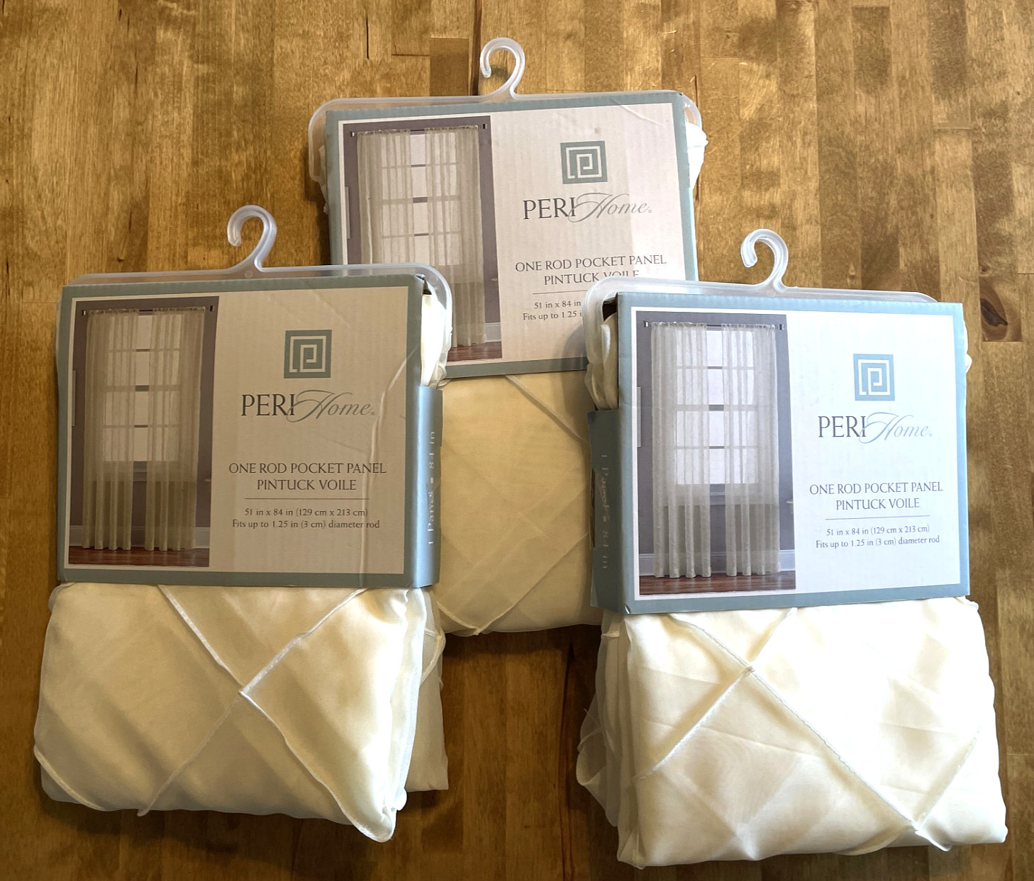 LOT SET of 3 Peri Home One Rod Pocket Panel Pintuck Voile, Cream, NEW IN PACKAGE