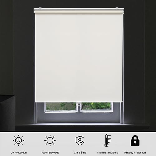 Blackout Roller Shades Blinds Cordless for Windows Pull Down 34″W x 72″H Beige