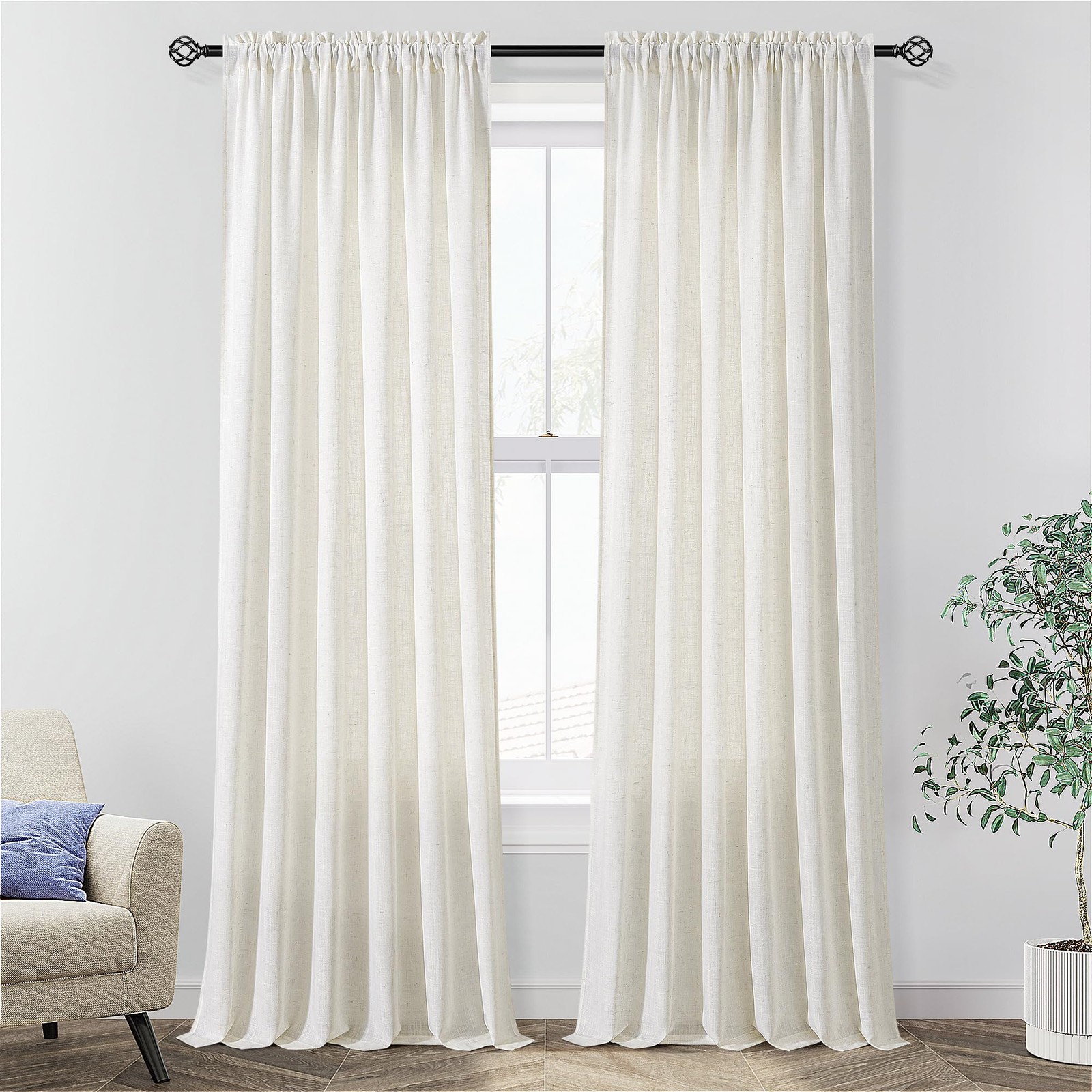 Guken Linen Curtains 84 Inches Long for 52″W x 84″L (Pack of 2), Natural
