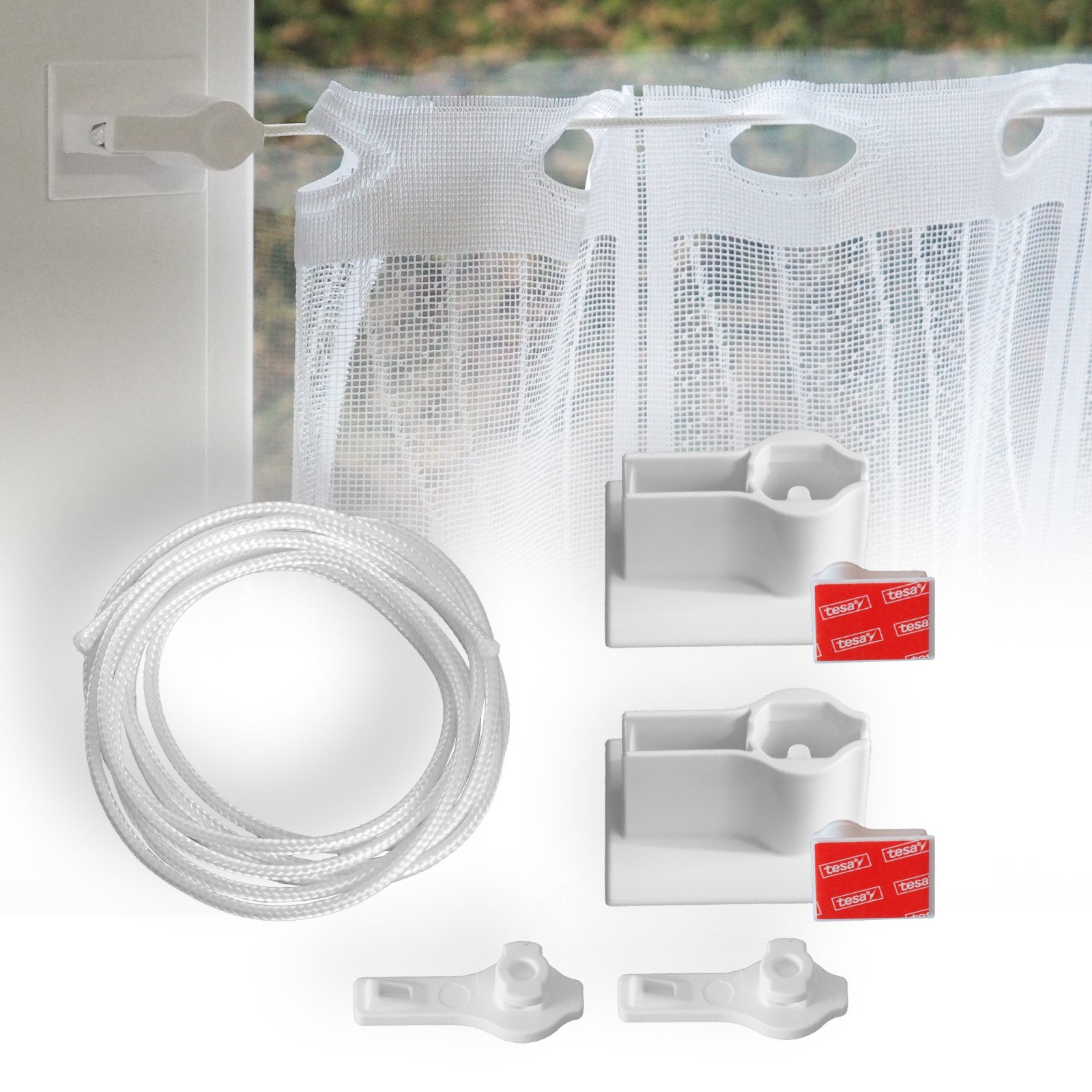 Rope tensioning set curtain cord 20-120 cm, can be shortened, incl. adhesive plates