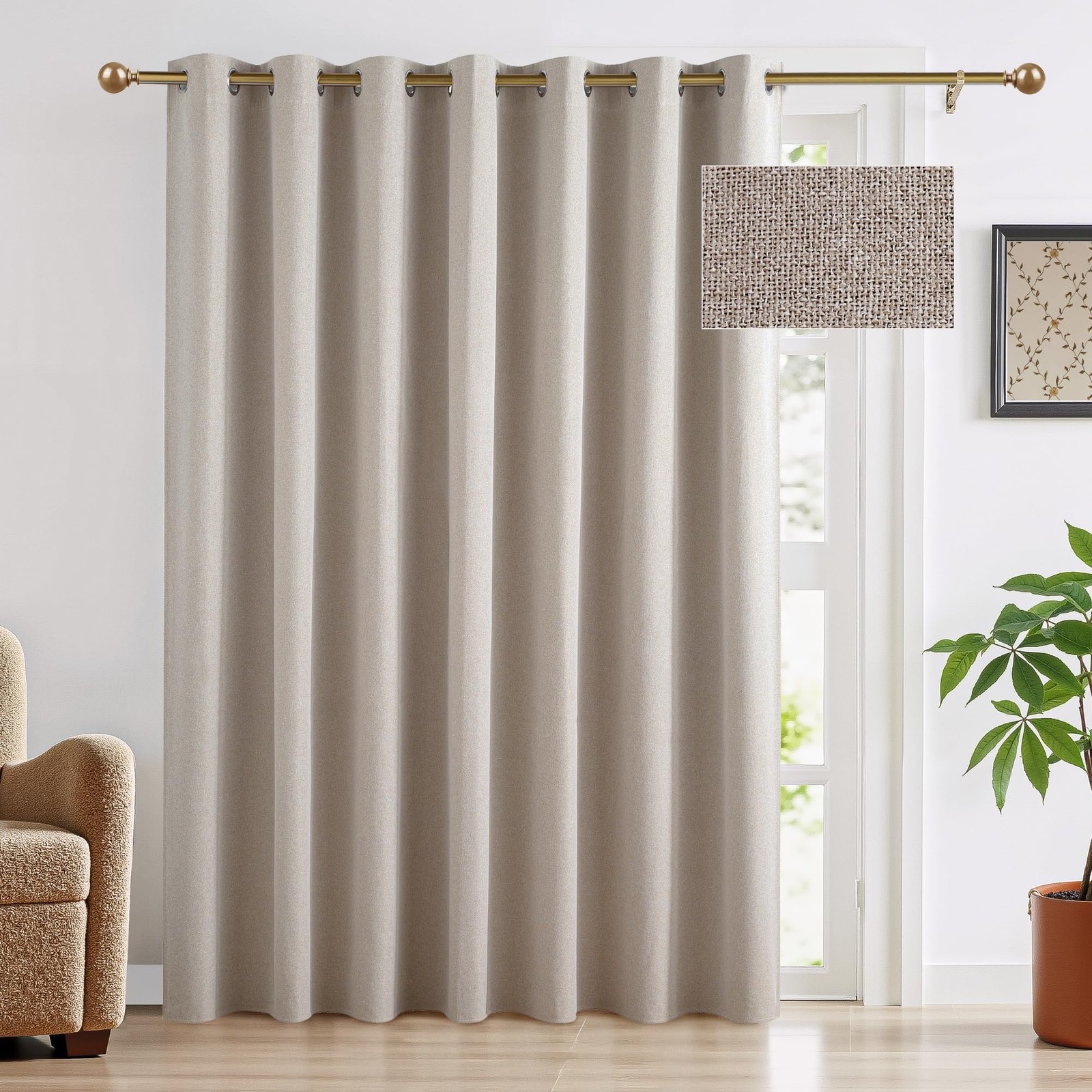RYB HOME 100% Blackout Linen Curtain for 100″W x 84″L (Pack of 1),