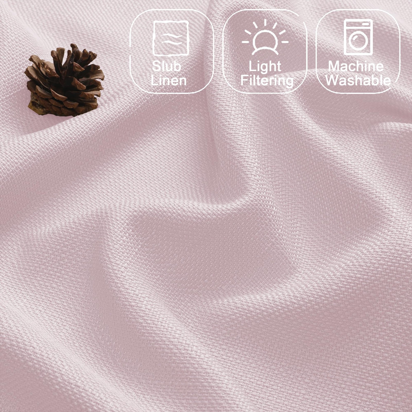 Blush Pink Kitchen Curtains 2 Panel Faux Linen Cafe Short Light Filtering 30×36