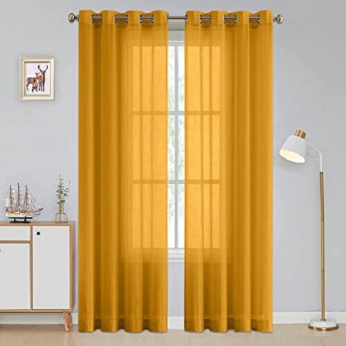 Linenweaves Cotton Linen Solid Window Curtain Set With Eyelet Rings 4.5ft x 5 ft