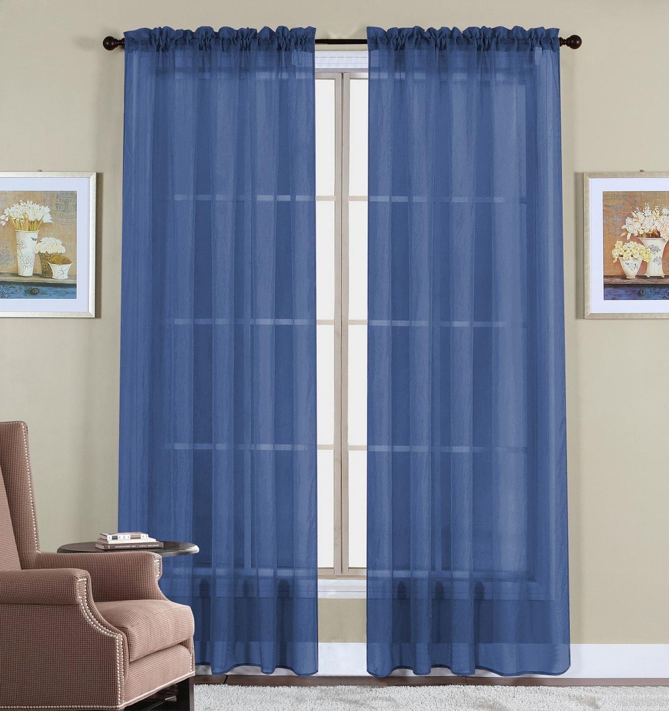 Elegant Solid Sheer Panel Window Curtain – All sizes – All colors – 2 Panels