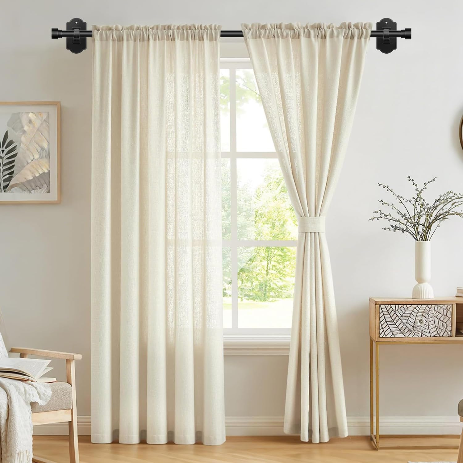 Adjustable Curtain Rod 40 to 53 Inch No Drill Adhesive Brackets Black 5 8 Rod
