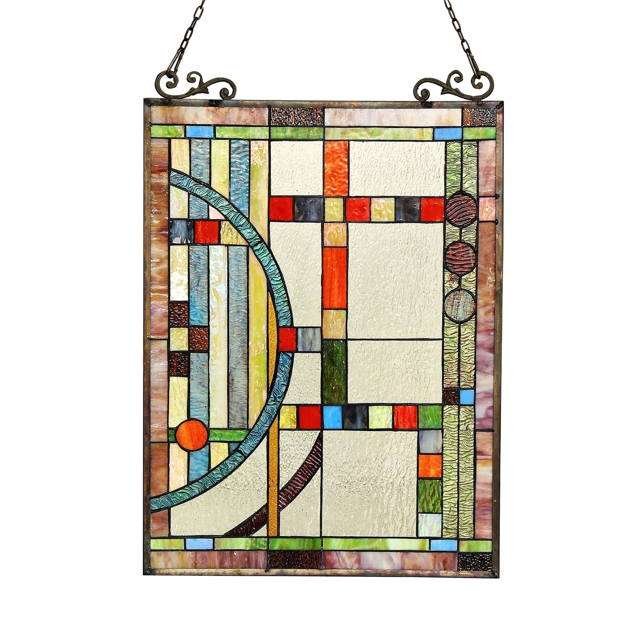 Stained Glass Tiffany Style Window Panel Contemporary 17.5″ x 25″ Suncatcher