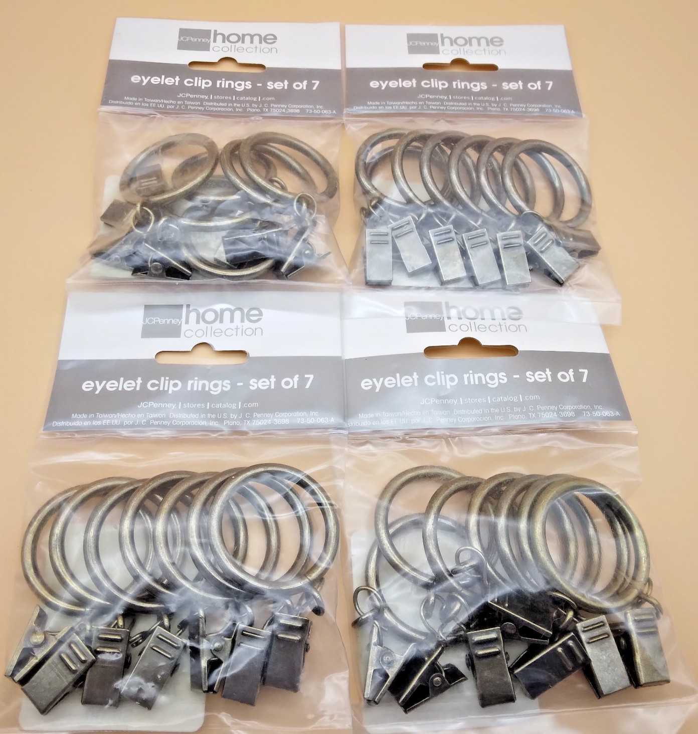 JCPenney Home Collection 1.5″ Combo Eyelet Clip Rings Gold Set of 7 Lot of 4