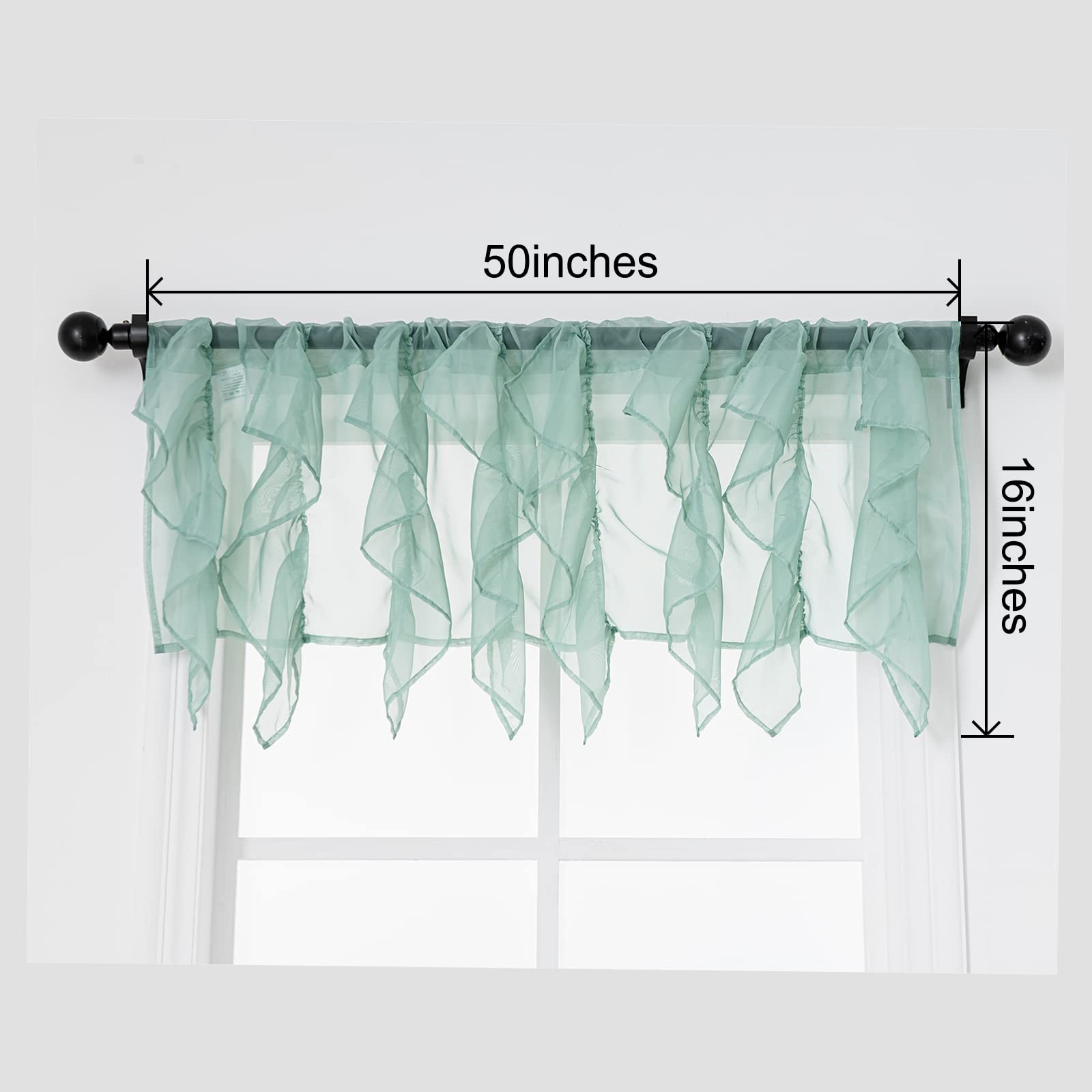 Ruffled Voile Semi Sheer Curtain Valance, Kitchen Living Room Shabby Chic Ruf…