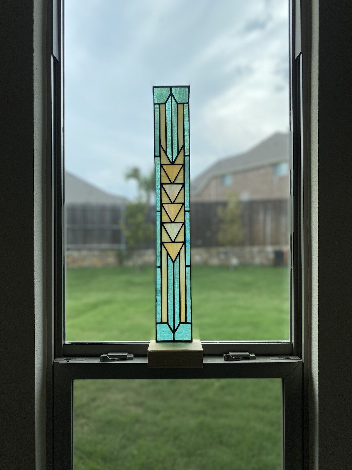 Authentic Stained Glass Art Deco Suncatcher Window Hanging Panel