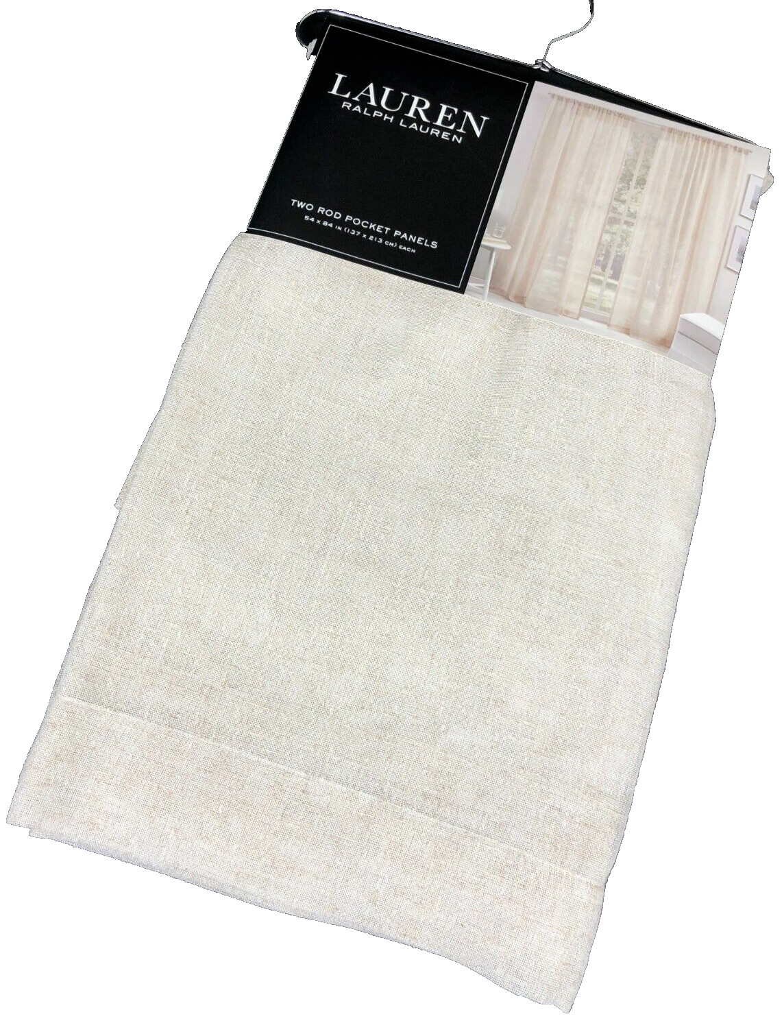 Ralph Lauren BOUCLE LINEN Blend Natural 84″ Rod Pocket Window Panel Curtains