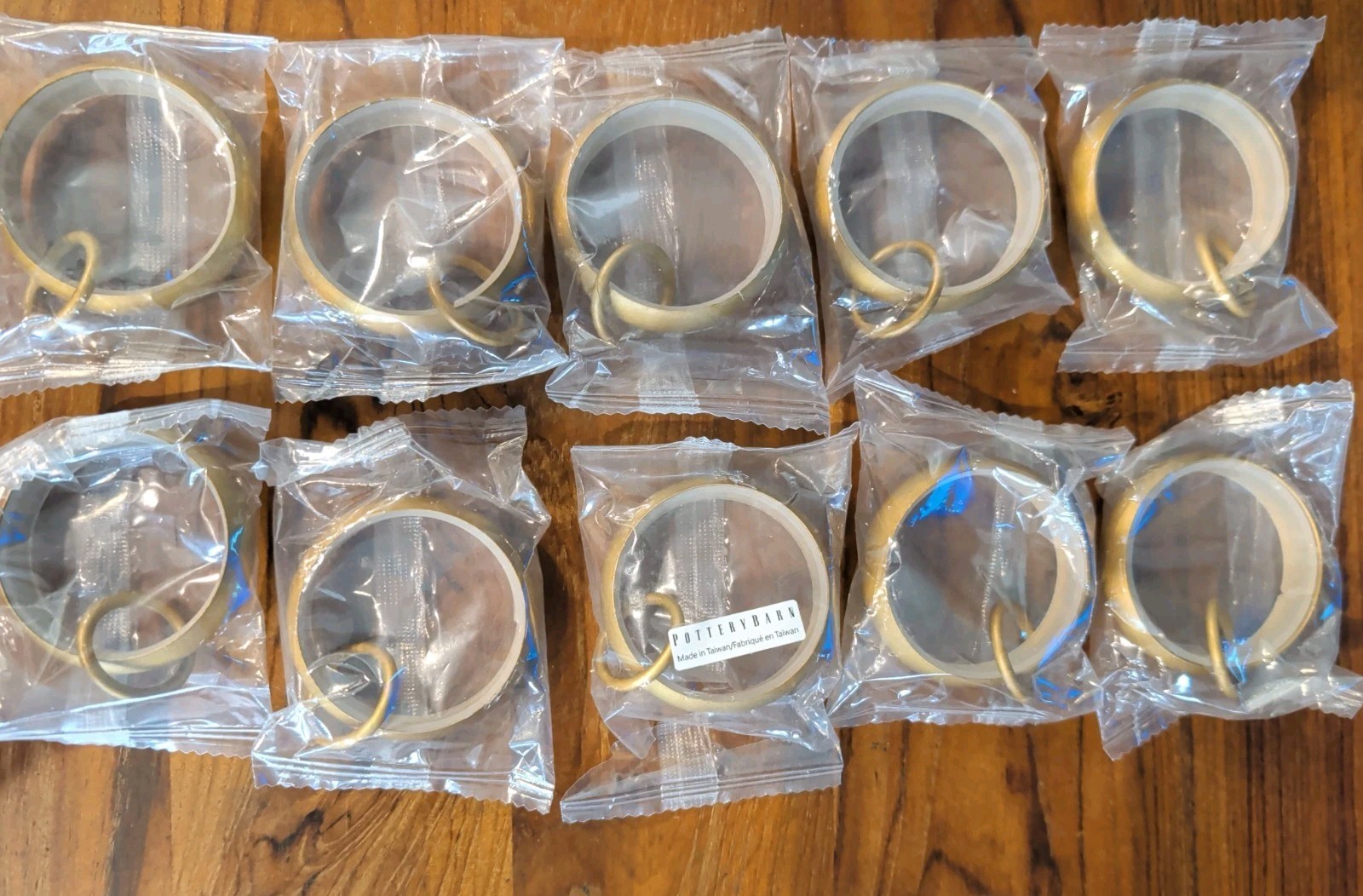 POTTERY BARN Set/10 Quiet-Glide Double Curtain Round Rings-1.25″-Brass-OPEN BOX