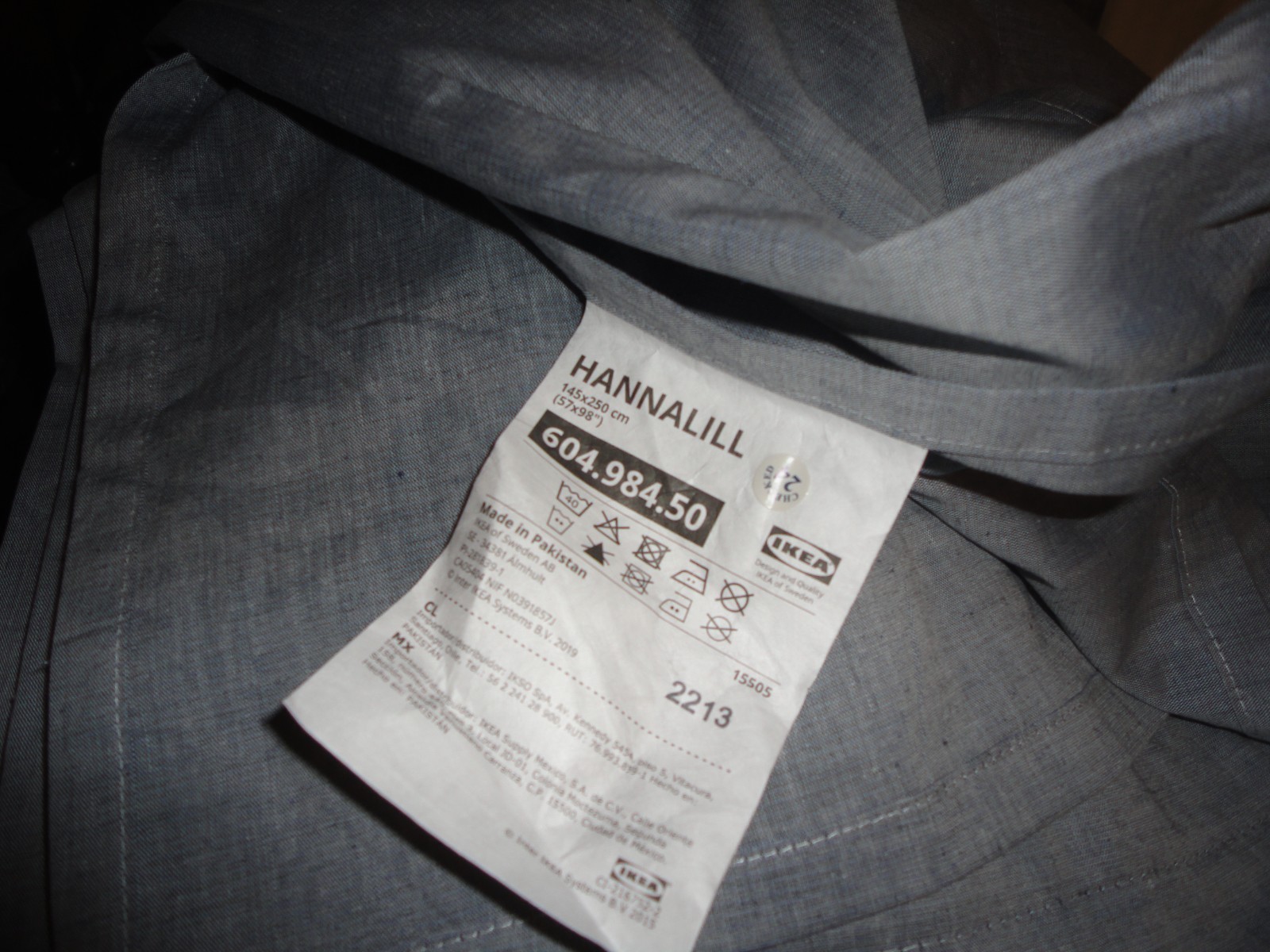 IKEA HANNALILL BLUE DENIM CHAMBRAY (2) UNLINED DRAPERY PANELS 57 X 98