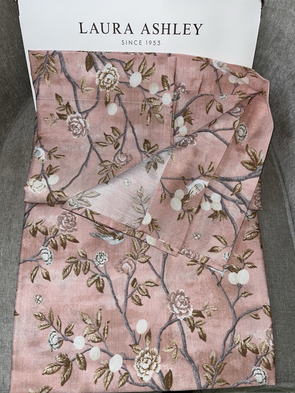 Laura Ashley Pink Chinoiserie Floral Bird Set of 2 Curtain Panels 38×84 in.