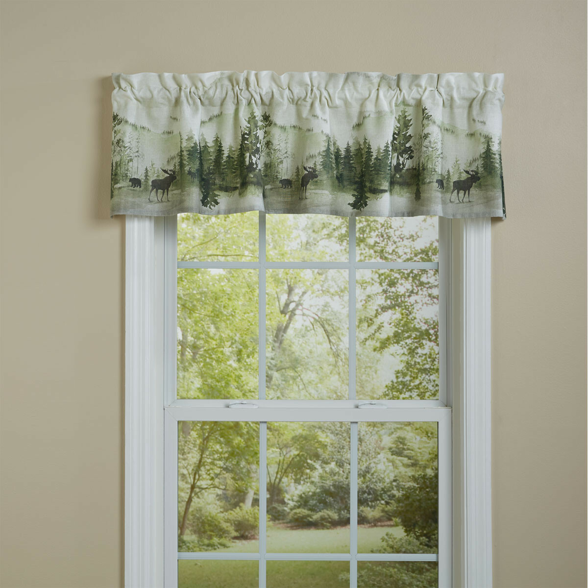 Watercolor Wildlife Rustic Bear Moose Cotton Country Cabin Window Valance 60×14