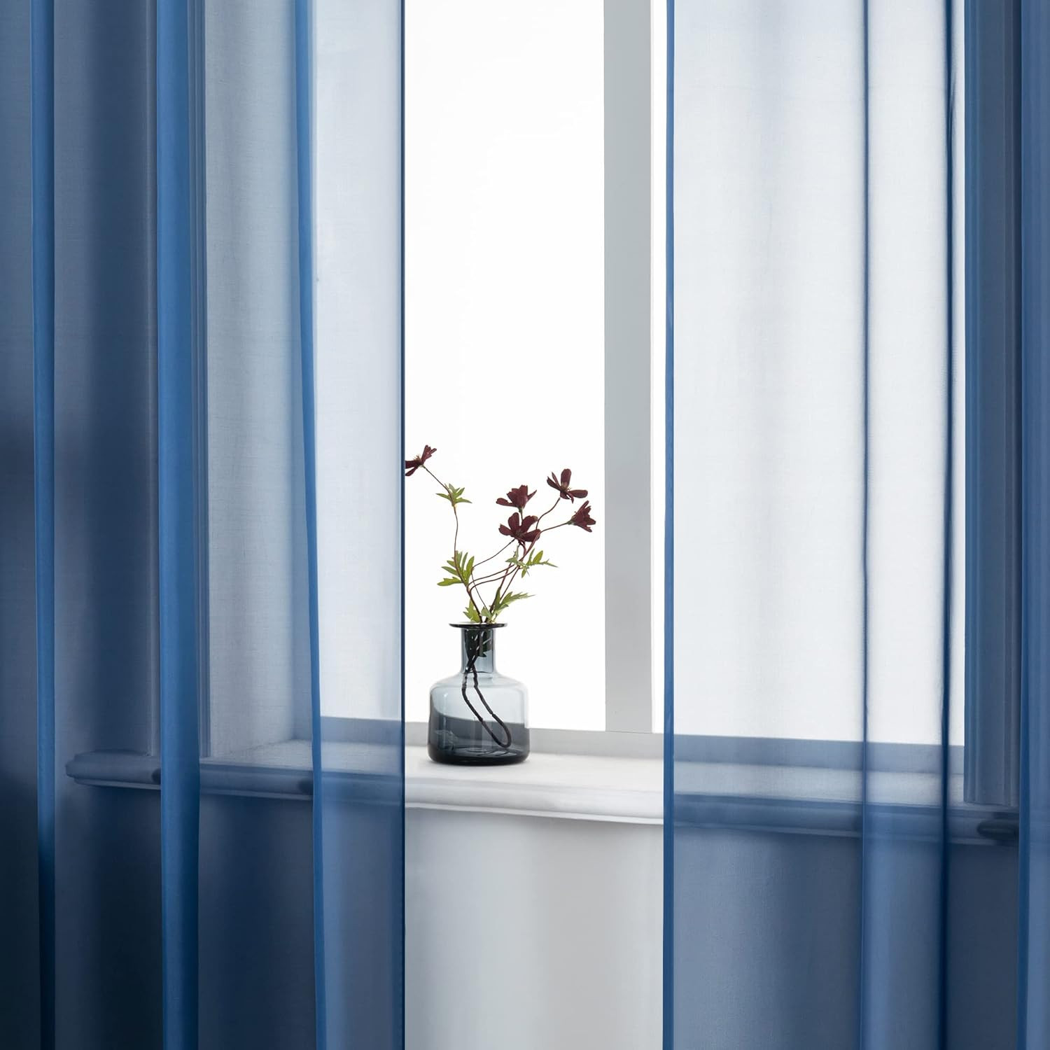 Navy Indigo Blue 54 Inches Sheer Curtains for Bathroom Small Windows with Gromme